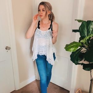 White Embroidered Crochet Adjustable Tank Top